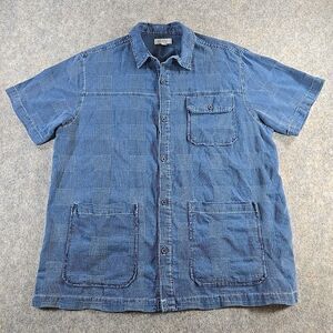 Free Assembly Textured Denim Chore Shirt Men Size XL Blue Pockets Button Up